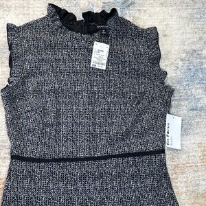 En Focus Petite Dress 8P Black Tweed Ruffle‎ Neck Sheath Career NWT